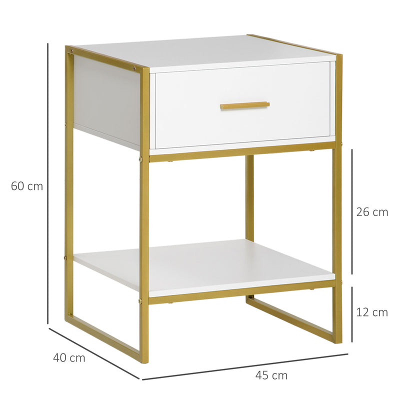 Set of 2 Modern Bedside Tables with Drawer and Shelf Ideal for Bedroom Storage White