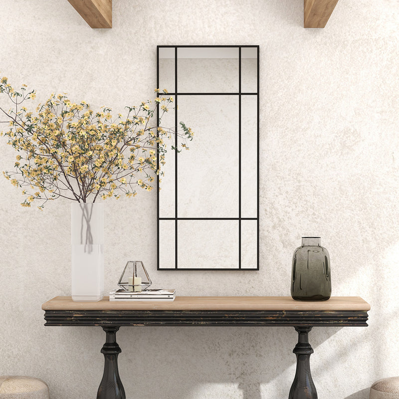 Decorative Grid Wall Mirror With Hanging Hooks Ideal For Hallway Or Living Room Black AOSOM