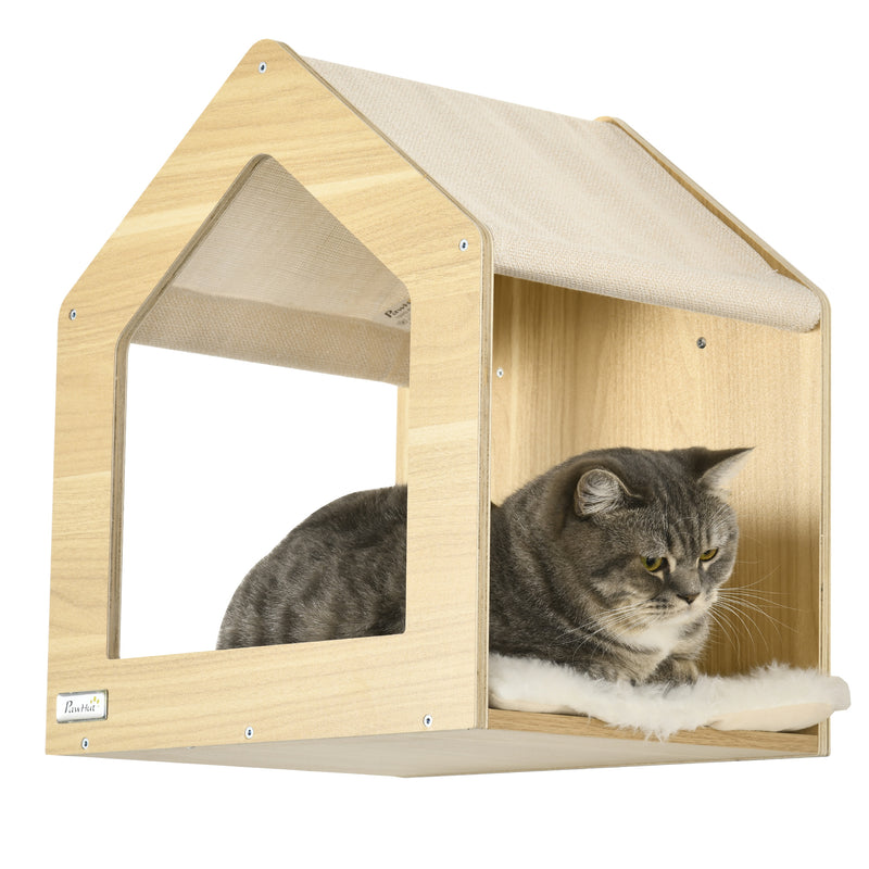 Wall Mounted Cat Furniture Set for Climbing and Play with Washable Pads Oak Cream Beige AOSOM