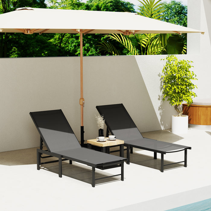 Set of 2 Reclining Sun Loungers with Adjustable Backrest in Grey by Outsunny