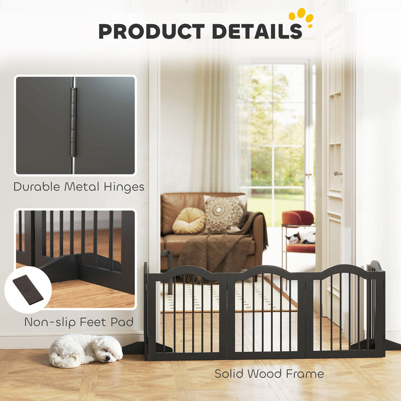 Freestanding Foldable Wooden Puppy Gate for Doorways and Hallways Black