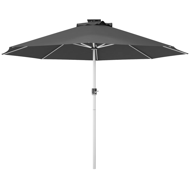 Grey 3m Garden Parasol with Solar LED Lights for Shaded Outdoor Seating