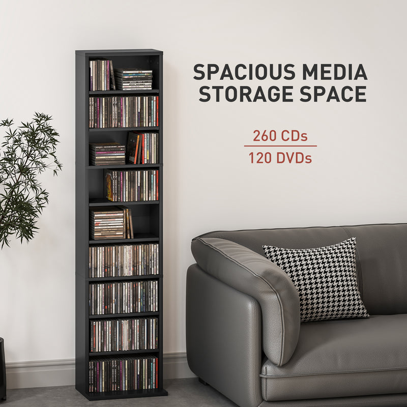 Black Narrow CD Storage Tower Cabinet for Small Spaces 260 Disc Capacity