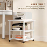 Three Tier Steel Printer Trolley with Lockable Wheels for Home Office Use, White