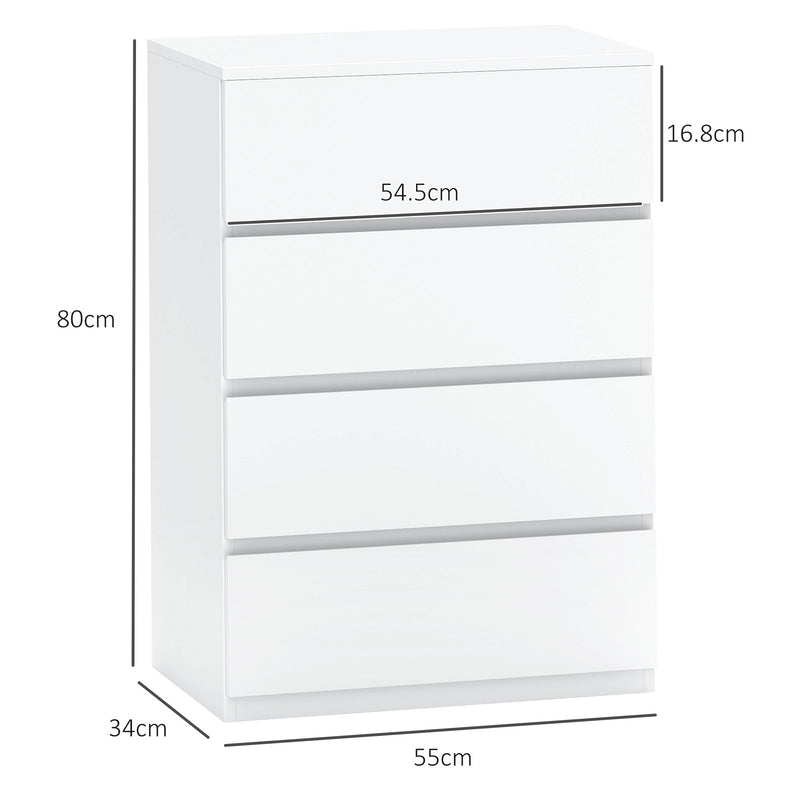 4 Drawer Chest Of Drawers With Storage Cabinets For Bedroom Organisation White