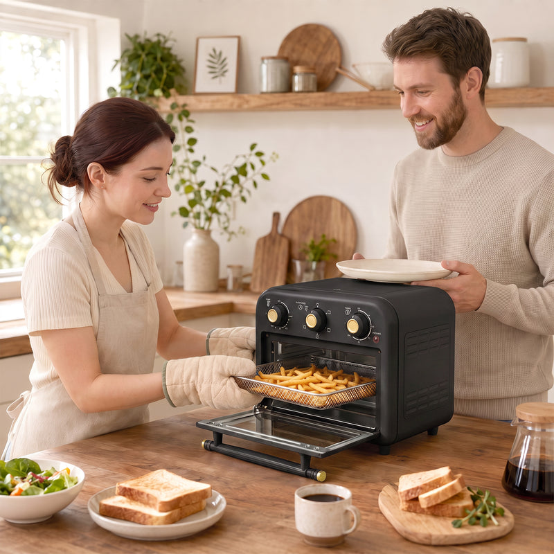 Air Fryer Oven 2-in-1 for Quick Healthy Family Meals with Easy Controls Black Gold Tone