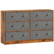 6 Drawer Fabric Chest of Drawers with Wooden Top for Bedroom Storage Grey and Rustic Brown