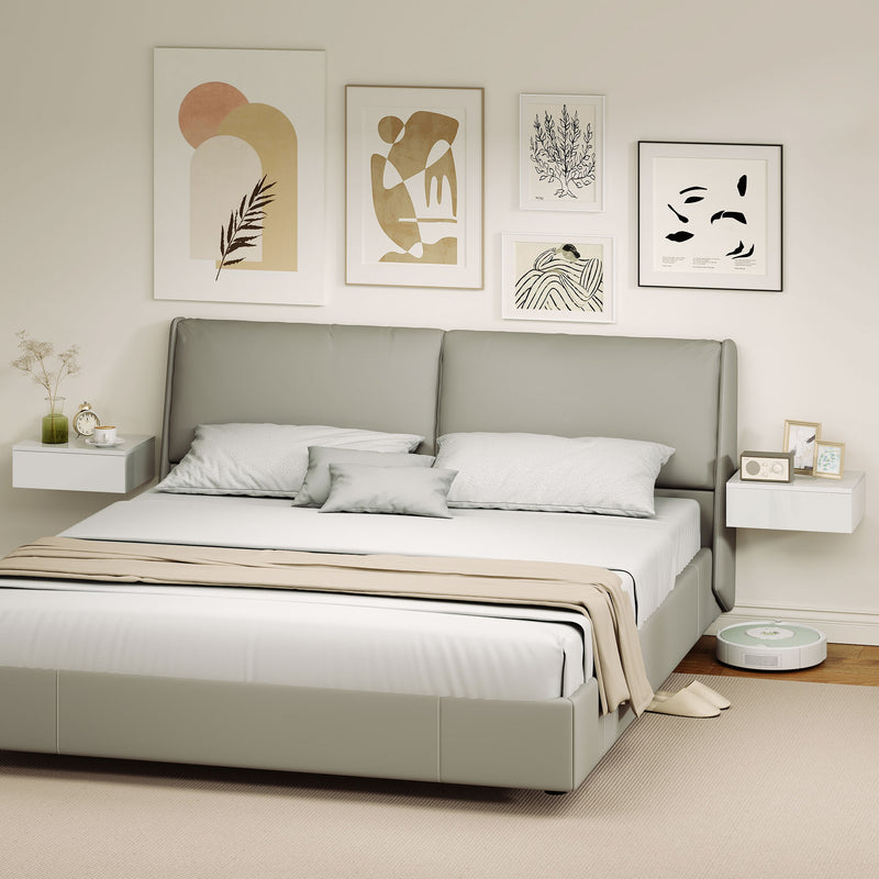 Wall Mounted Bedside Tables Set of 2 with Drawer for Tidy Bedroom Storage White