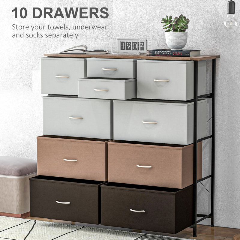 10 Drawer Fabric Chest of Drawers with Steel Frame for Bedroom Storage Multicolour