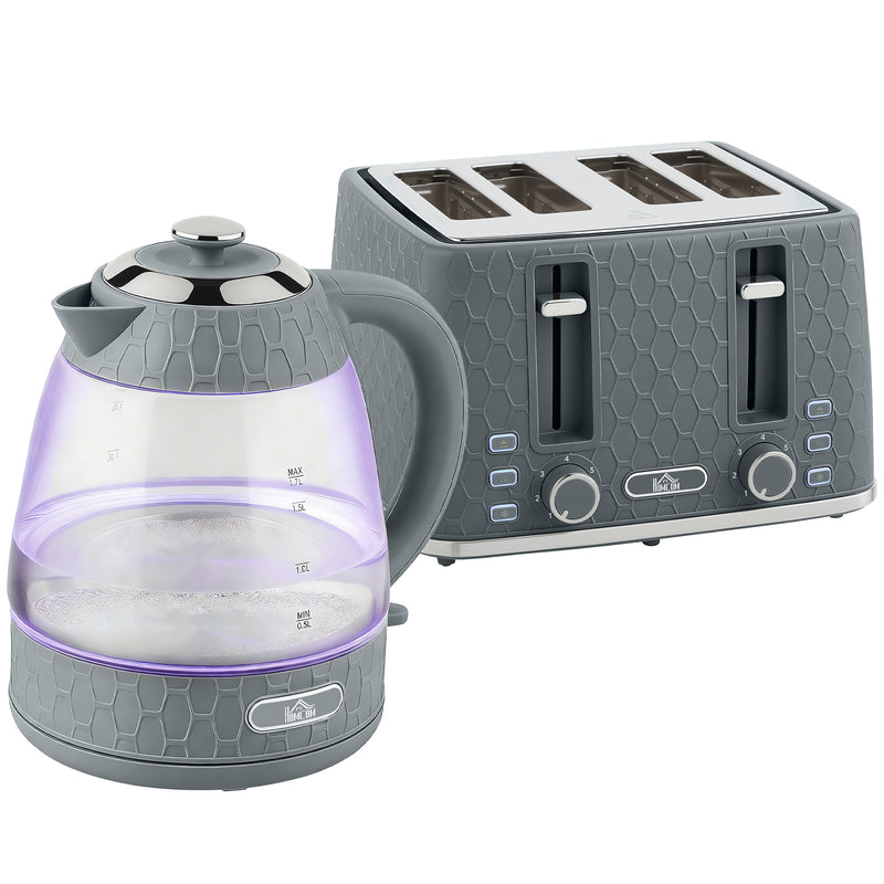 4 Slice Toaster and 17L Fast Boil Kettle Set With Adjustable Heat Settings Grey