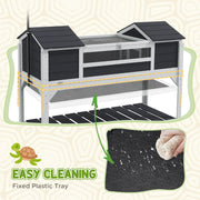 Wooden Tortoise Enclosure with Lamp Holder Storage Shelf and Two Houses, Grey