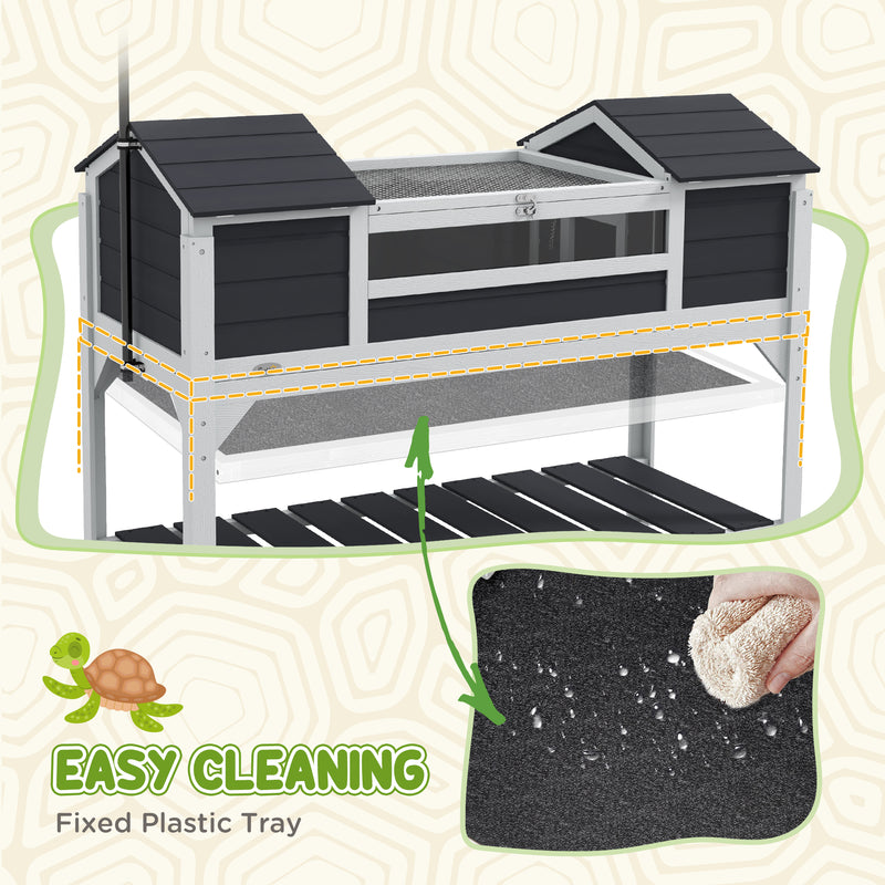 Wooden Tortoise Enclosure with Lamp Holder Storage Shelf and Two Houses, Grey