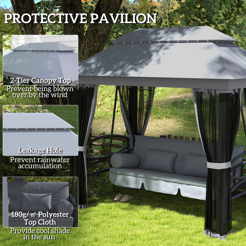 3-in-1 Garden Swing Bench with Canopy and Insect Net for Shaded Outdoor Relaxing Grey Outsunny