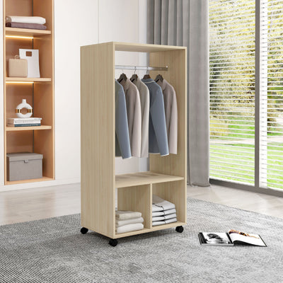 HOMCOM Open Wardrobe on Wheels, Bedroom Wardrobe with Clothes Hanging Rail, 2 Storage Shelves, Mobile Garment Rack for Cloakroom, Hallway, Natural AOSOM