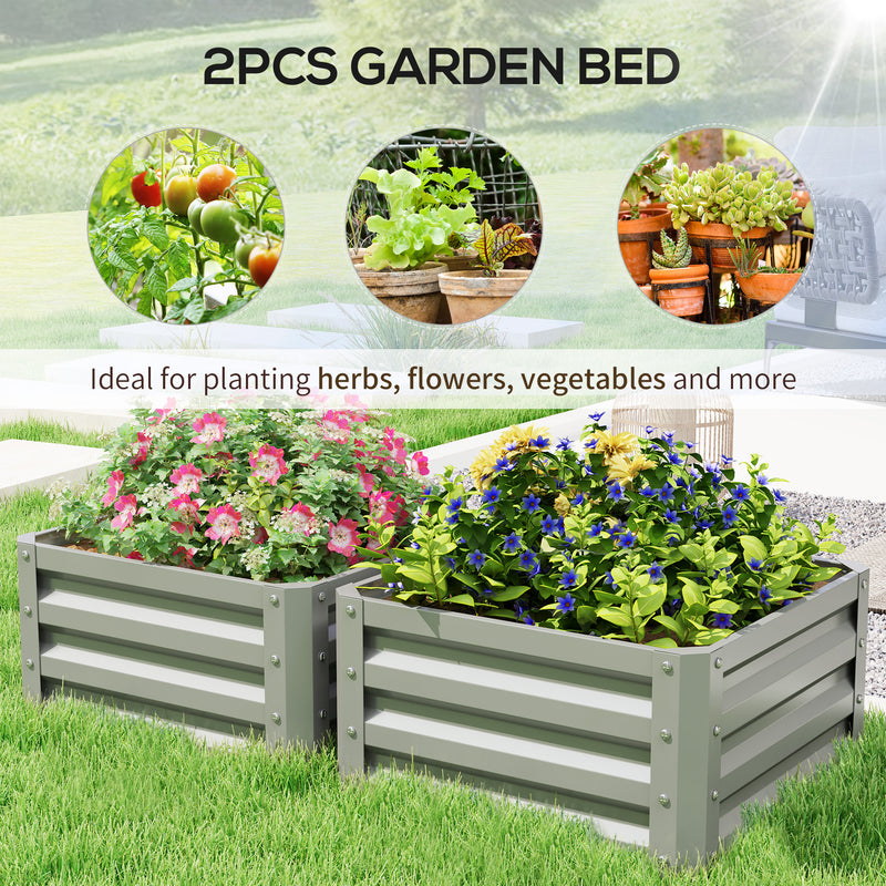 Set of Two Light Grey Steel Planter Boxes 60 x 60cm for Garden and Patio by Outsunny
