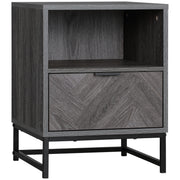 Bedside Table with Drawer and Open Shelf for Bedroom or Lounge with Steel Legs Dark Grey