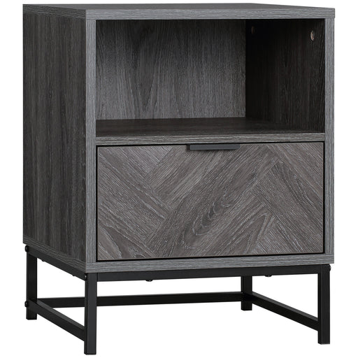 Bedside Table with Drawer and Open Shelf for Bedroom or Lounge with Steel Legs Dark Grey
