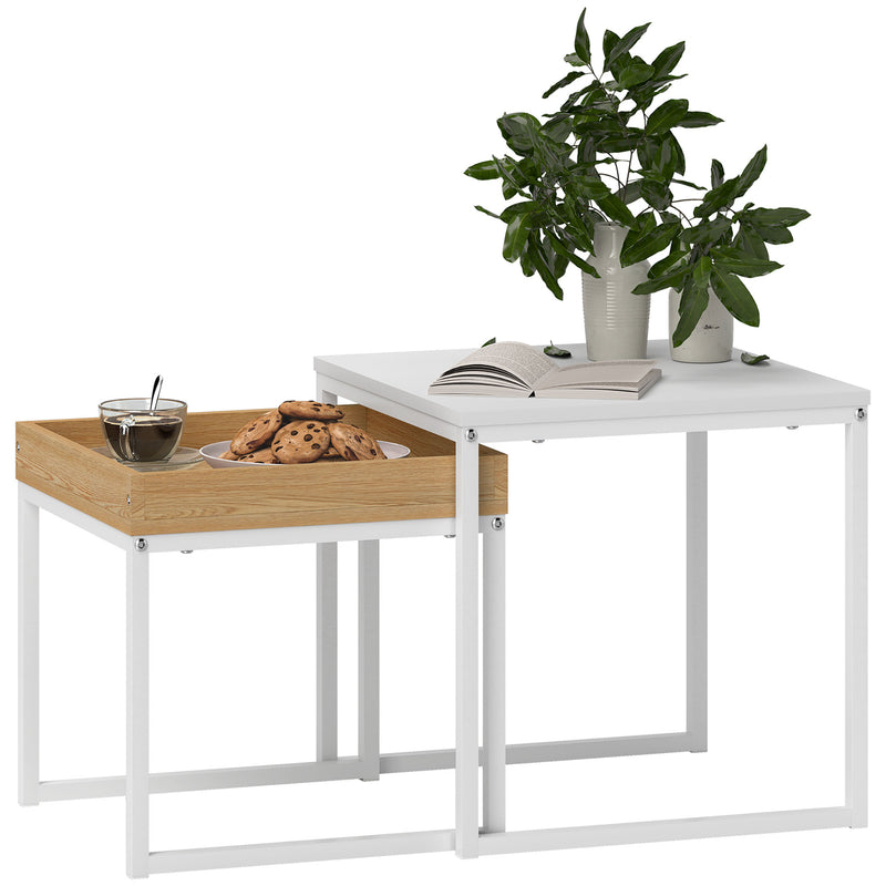 Set of 2 White Wood Effect Nesting Tables Space Saving Design by HOMCOM