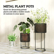 Metal Planter Set of 2 for Indoor or Outdoor Plants with Modern Woven Design Black AOSOM