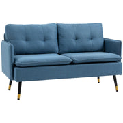 Modern Two Seater Sofa with Cushions and Steel Legs Ideal for Living Room Dark Blue