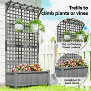 Wooden Raised Garden Planter With Trellis For Climbing Plants And Herbs Dark Grey Outsunny