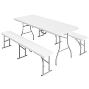 3 Piece Folding Picnic Table and Bench Set for Outdoor Dining and Camping White AOSOM