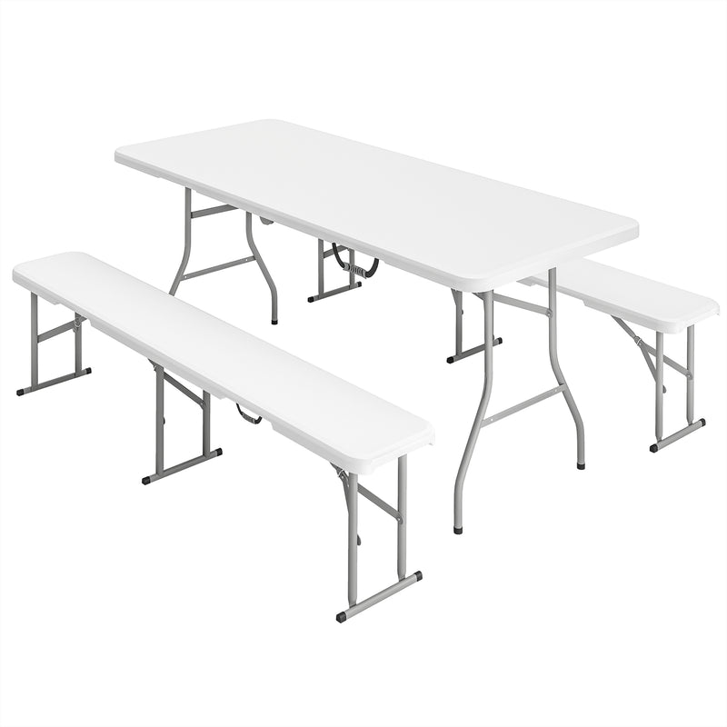 3 Piece Folding Picnic Table and Bench Set for Outdoor Dining and Camping White AOSOM