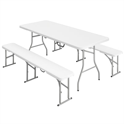 3 Piece Folding Picnic Table and Bench Set for Outdoor Dining and Camping White AOSOM