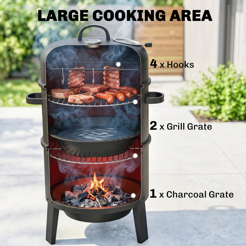 BBQ Smoker Grill and Fire Pit for Easy Outdoor Cooking with Two-Tier Cooking Space Black Outsunny