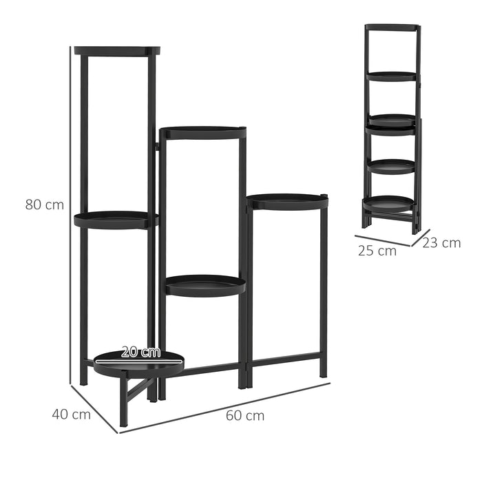 Black 3 Tier Foldable Metal Plant Stand for Indoor Outdoor Use by Outsunny
