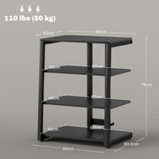 HiFi Audio Stand with Four Open Shelves for AV Equipment and Media Storage Black