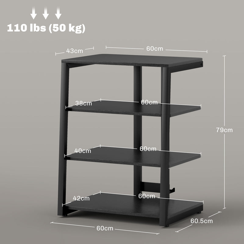 HiFi Audio Stand with Four Open Shelves for AV Equipment and Media Storage Black
