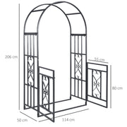 Dark Grey Metal Garden Arch with Double Gates for Climbing Plants and Vines