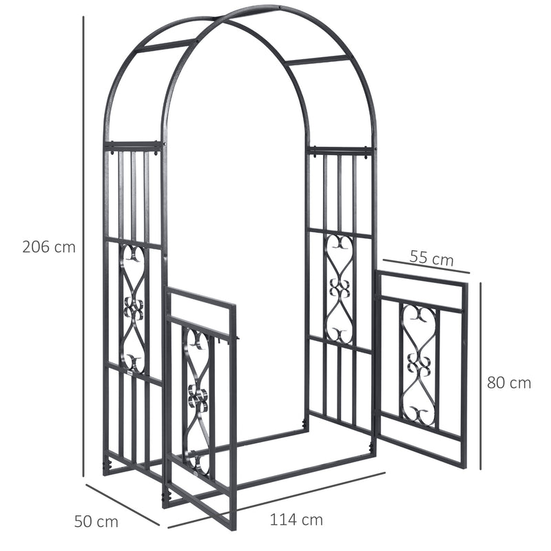 Dark Grey Metal Garden Arch with Double Gates for Climbing Plants and Vines
