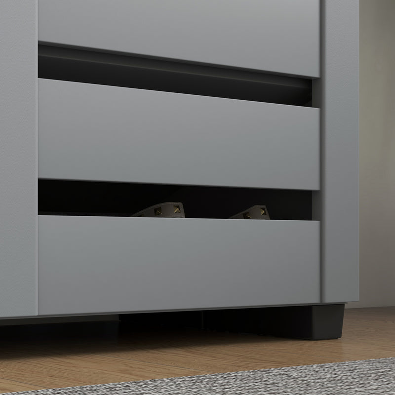 Slim Shoe Cabinet with Slatted Doors, Adjustable Shelves for Hallway, Dark Grey