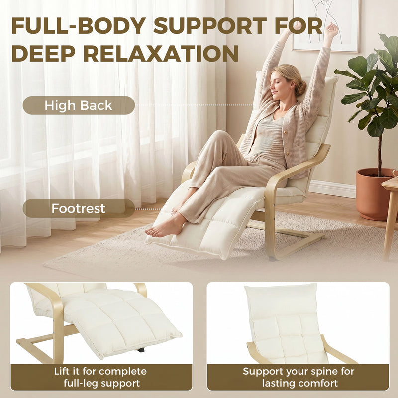 Accent Chair with Built-In Footrest and Gentle Rocking Motion for Relaxing Cream White