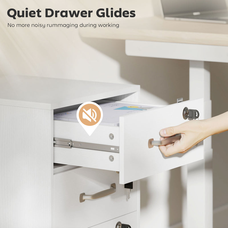 White 3 Drawer Office Filing Cabinet With Wood Effect Finish For Home Organisation