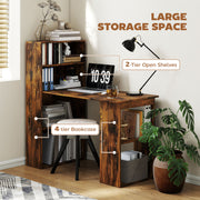 120cm Wooden Computer Desk with 6 Tier Shelves for Home Office or Study, Rustic Brown