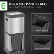 34L Double Kitchen Bin with Soft Close Lid Two Compartments for Waste and Recycling Grey