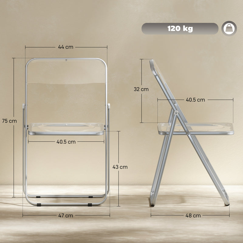 Folding Chairs Set of 4 Space Saving Clear Acrylic for Kitchen Dining or Home Office AOSOM