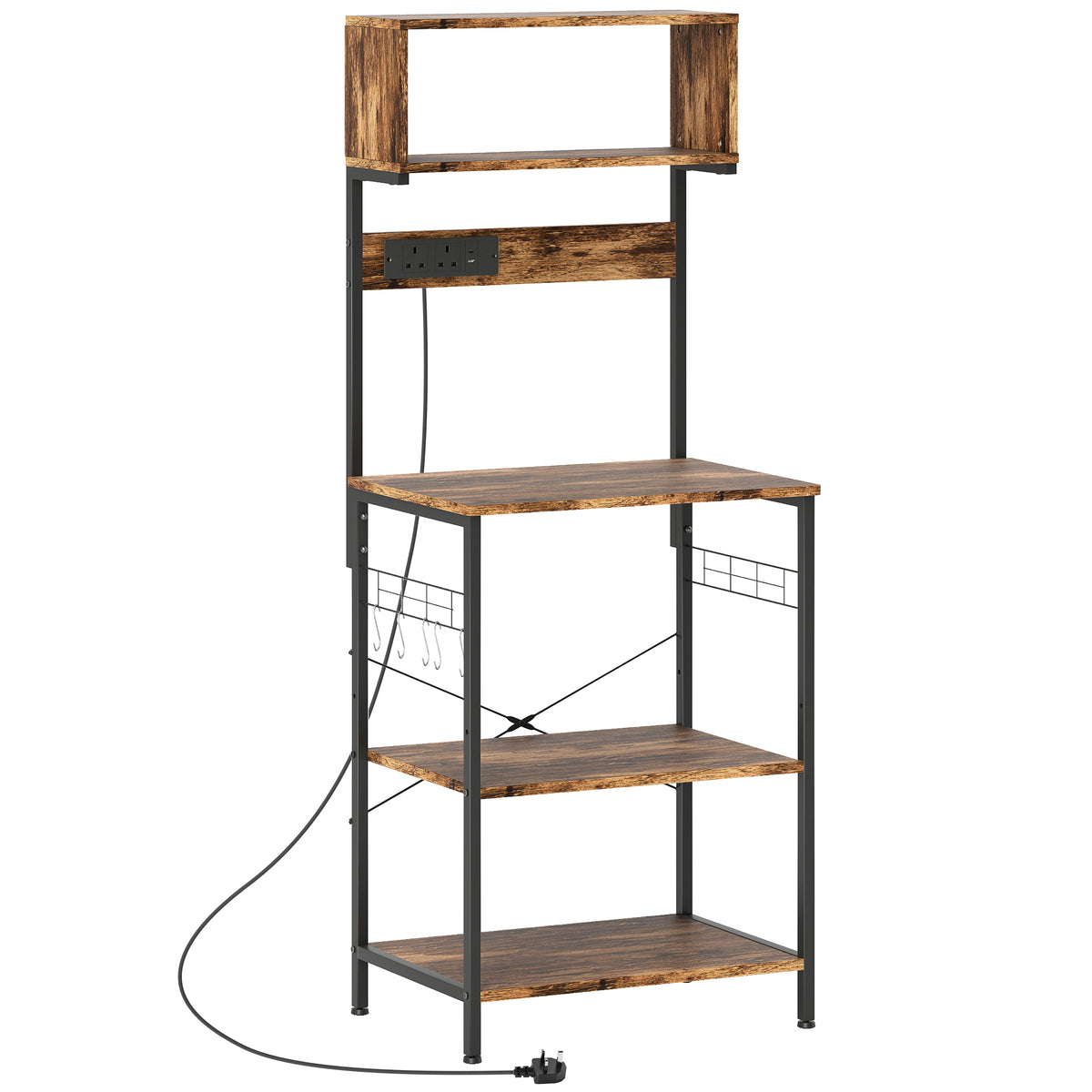 Buy Kitchen Storage Rack With USB Ports & Shelves – Rustic Brown | Opal ...