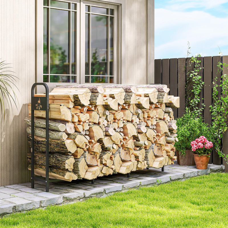 Steel Firewood Log Rack With 300 kg Capacity For Indoor Or Outdoor Use, Black