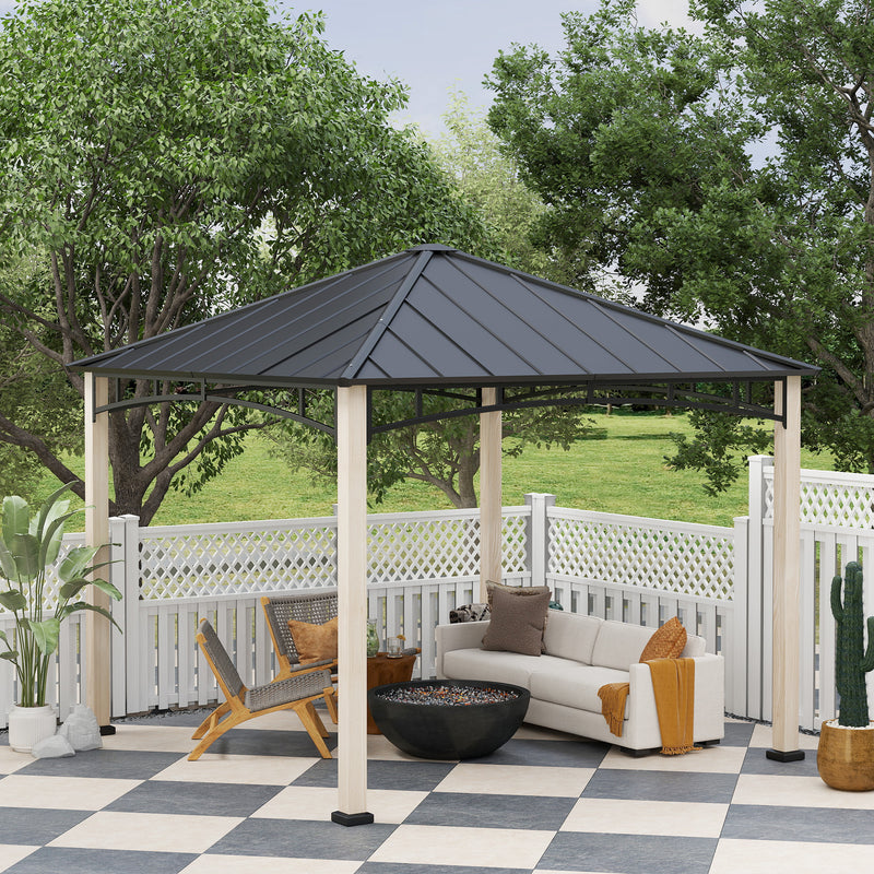 Black 3 x 3 m Metal Roof Gazebo with Wood Effect Finish by Outsunny