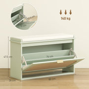 Boho Shoe Storage Bench With Cushion Seat And Flip Drawer For Hallway Light Green