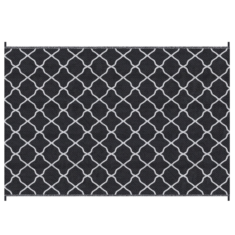 Reversible Black Outdoor Rug 182x274cm With Carry Bag For Garden Camping Beach Use