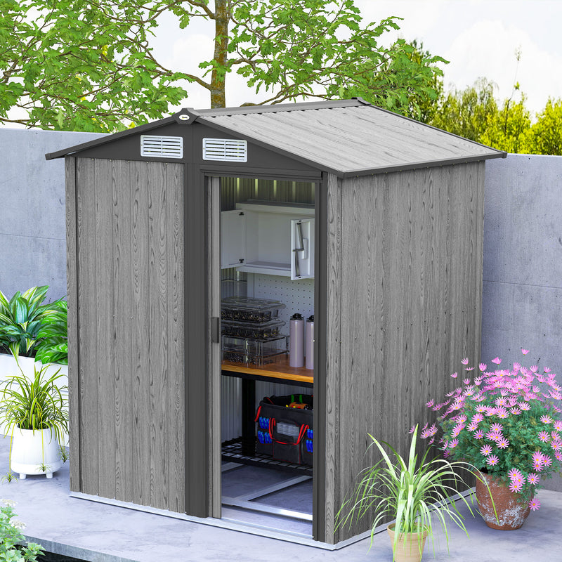 Grey 5ft x 4.3ft Outdoor Garden Storage Shed with Wood Effect Finish