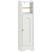 Slim Bathroom Storage Cabinet with Toilet Roll Holder and Shelves for Tight Spaces, White