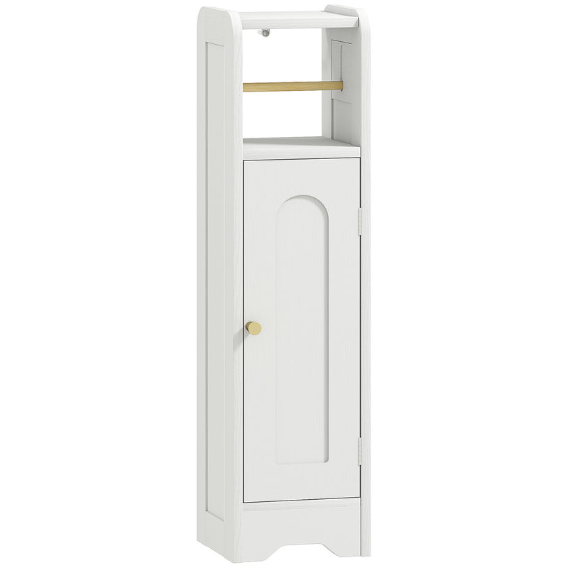 Slim Bathroom Storage Cabinet with Toilet Roll Holder and Shelves for Tight Spaces, White