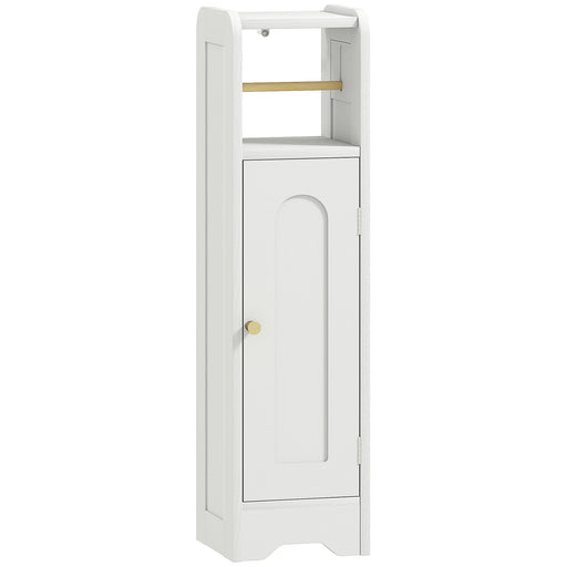 Slim Bathroom Storage Cabinet with Toilet Roll Holder and Shelves for Tight Spaces, White