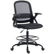 Adjustable Draughtsman Chair with Mesh Back and Flip-Up Arms for Home Office Black AOSOM